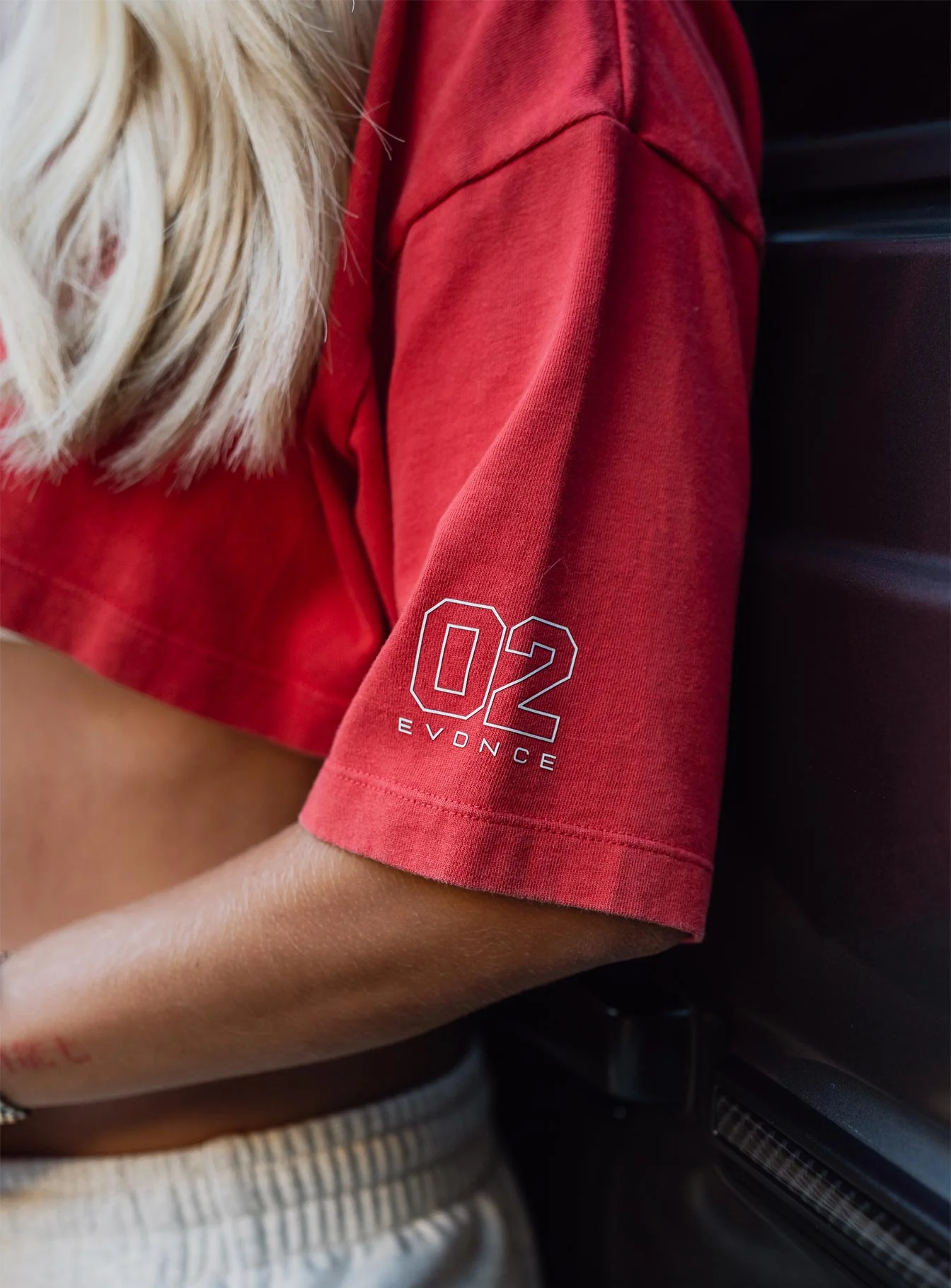 Core Oversized Crop Tee - Washed Out Red - Image 10