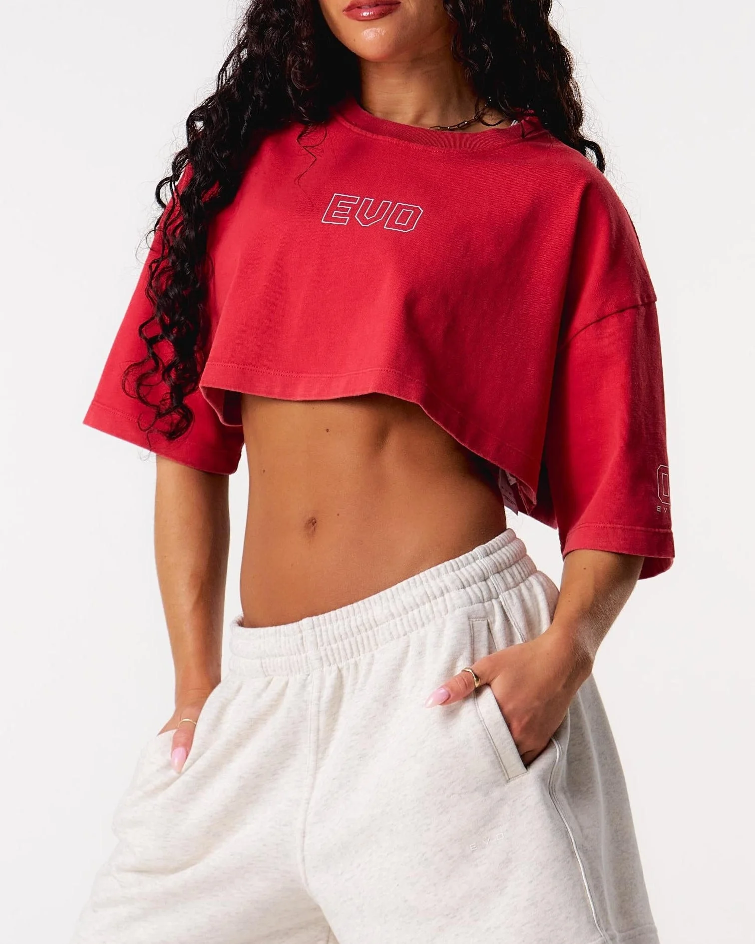 Core Oversized Crop Tee - Washed Out Red - Image 3