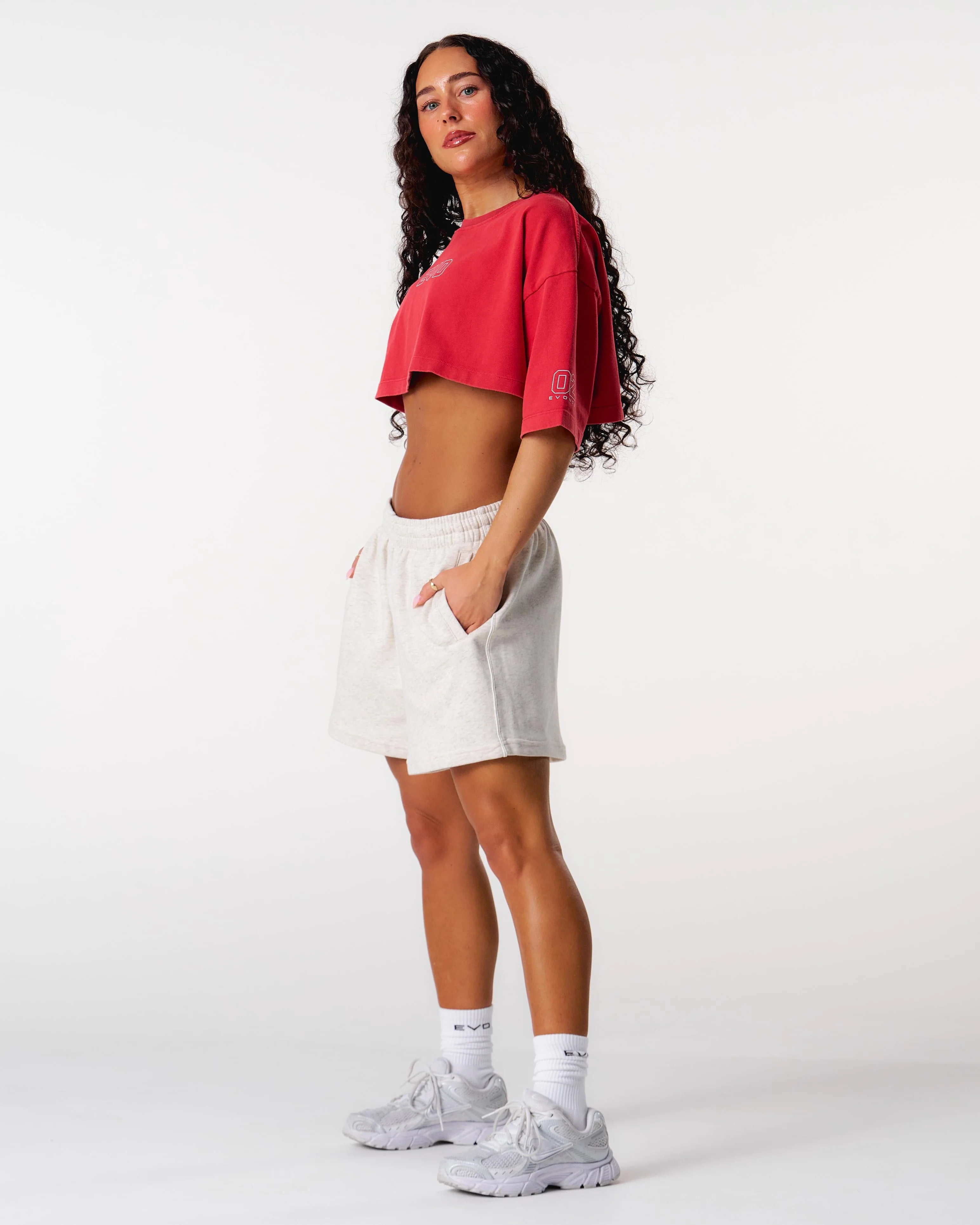 Core Oversized Crop Tee - Washed Out Red - Image 5