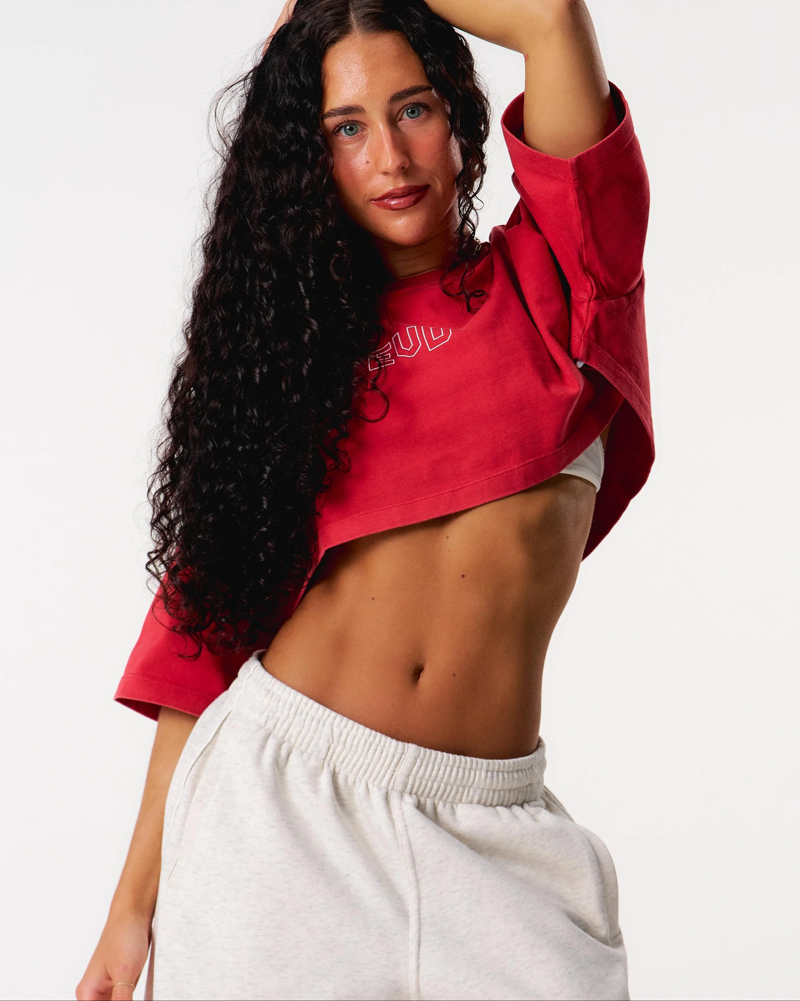 Core Oversized Crop Tee - Washed Out Red - Image 9